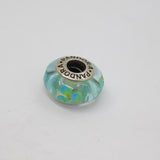 Sterling Silver Aqua Floral Glass Charmbead For Bracelet Vintage c2000