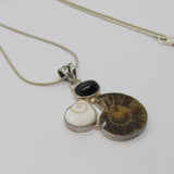 Sterling Silver Ammonite Fossil & Shell Studio Pendant Necklace Vintage c2000