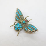 Austro-Hungarian .800 Silver & Turquoise Insect Bug Brooch Antique c1880s