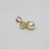 Sterling Silver Pearl & Leaf Form Delicate Charm Pendant Vintage c1970s