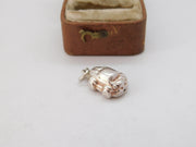 Sterling Silver Puffy Race Car Charm Pendant Vintage c1970