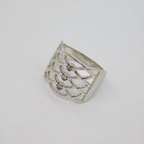 Sterling Silver Diamond Pattern Triple Stone Set Ring Modern c2000 Size P 1/2