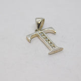 Sterling Silver 6 Spinel Set Initial 'T' Charm Pendant Vintage c1970