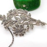 Sterling Silver Marcasite Set Floral Spray Brooch Antique c1920 Art Deco