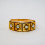 Boxed Victorian 15ct Gold & Seed Pearl Boat Ring Antique 1900 Birmingham