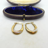 Silver Gilt Bi-Colour and Diamond Paste Hoop Earrings Vintage c1970