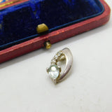 Sterling Silver Topaz & Diamond Drop Charm Pendant Vintage c1970