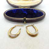 Sterling Silver Gilt Bicolour and Diamond Paste Hoop Earrings Vintage c1970