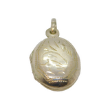 Sterling Silver Floral Pattern Small Oval Locket Charm Pendant Vintage c1970