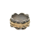 Gold On Sterling Silver Patterned Triple Spinning Band Ring Modern c2000 Size R