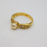 Sterling Silver Gilt Faux Pearl & Paste Set Dress Ring Vintage c1970 Size Q