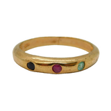 Sterling Silver Gilt, Ruby, Sapphire, Emerald Set Dress Ring Vintage c2000s