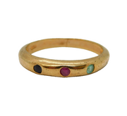 Sterling Silver Gilt, Ruby, Sapphire, Emerald Set Dress Ring Vintage c2000s