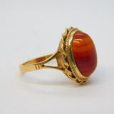 Art Deco 9ct Yellow Gold & Cabochon Banded Agate Dress Ring Antique c1920s