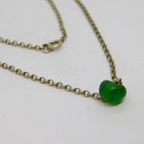 Sterling Silver Green Sea Glass Bead Pendant Belcher Link Necklace Vintage c1990