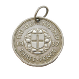 Sterling Silver George VI Threepence Coin Charm Pendant Antique 1937