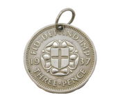 Sterling Silver George VI Threepence Coin Charm Pendant Antique 1937