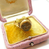 Arabic Yellow Metal & Carved Agate Deer Form Intaglio Ring Antique c1850