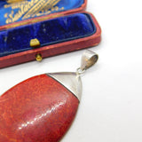 Large Sterling Silver & Red Jasper Drop Form Pendant Vintage c1980