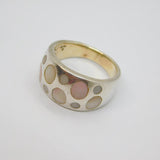 Sterling Silver Mother Of Pearl Circles Pattern Ring Modern c2000 Size Q 1/2