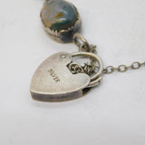 Sterling Silver & Cabochon Moss Agate Charm Bracelet Vintage c1960s