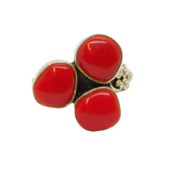 Sterling Silver Triple Red Hard Stone Statement Studio Ring Vintage c1970 Size R