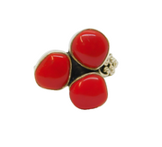 Sterling Silver Triple Red Hard Stone Statement Studio Ring Vintage c1970 Size R