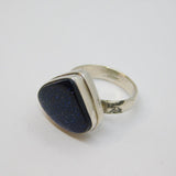 Sterling Silver Blue Goldstone Chunky Studio Style Ring Vintage c1970 Size P