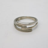 Sterling Silver Textured Crossover Modernist Ring Vintage c1970 Size O 1/2 UK