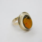 Sterling Silver Baltic Amber Chunky Oval Studio Ring Vintage c1970 Size M 1/2
