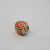 Sterling Silver Pink Enamel Floral Charm Bead For Bracelet Vintage c2000