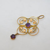 Edwardian 9ct Rose Gold & Amethyst Lavalier Drop Pendant Antique c1910