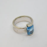 Sterling Silver Blue Topaz Wide Band Studio Style Ring Vintage c1970 Size P