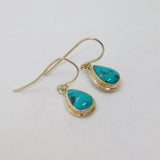 Pair of Sterling Silver Cabochon Turquoise Peardrop Hook Earrings Modern c1990