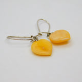 Pair of Sterling Silver Yellow Jasper Heart Hook Drop Earrings Vintage c1970