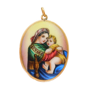 19th Century Austro-Hungarian 14ct Gold Mounted Enamel Religious Pendant Antique