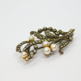 Sterling Silver Art Deco Marcasite & Pearl Floral Brooch Pin Antique c1930
