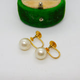 9ct Yellow Gold & Simulated Pearl Screw-Back Earrings Antique c1930 Art Deco