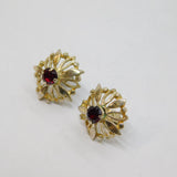 Pair of Sterling Silver Round Garnet Set Flower Stud Earrings Vintage c1970