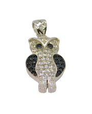 Sterling Silver Black & White Crystal Wise Owl Charm Pendant Modern c1990s