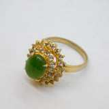 Sterling Silver Gilt Cabochon Moss Agate & Paste Dress Ring Vintage c1970 Size N