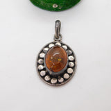 Sterling Silver Cabochon Baltic Amber Drop Charm Pendant Vintage c1970