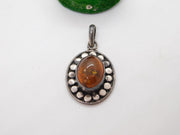 Sterling Silver Cabochon Baltic Amber Drop Charm Pendant Vintage c1970