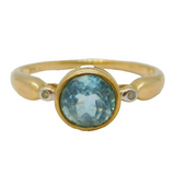 9ct Yellow Gold, Blue Topaz & Diamond Set Dress Ring Vintage c1990s