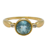 9ct Yellow Gold, Blue Topaz & Diamond Set Dress Ring Vintage c1990s