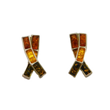Pair of Sterling Silver Multi-Colour Baltic Amber Stud Earrings Modern c2000
