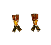 Pair of Sterling Silver Multi-Colour Baltic Amber Stud Earrings Modern c2000