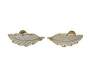 Scandinavian 830 Grade Silver White Enamel Leaf Form Screw-Back Earrings