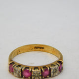 9ct Yellow Gold, Ruby & Illusion Set Diamond Dress Ring Vintage Birmingham