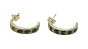 Pair of Sterling Silver Black & Cream Enamel Pattern Hoop Earrings Vintage c1970